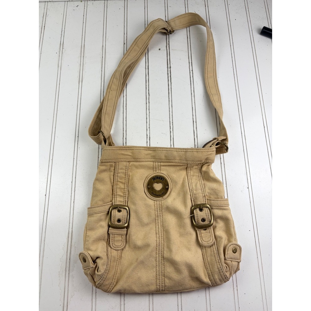 Bongo Vintage Y2K Beige Canvas Buckle Utility Crossbody Shoulder Bag Purse